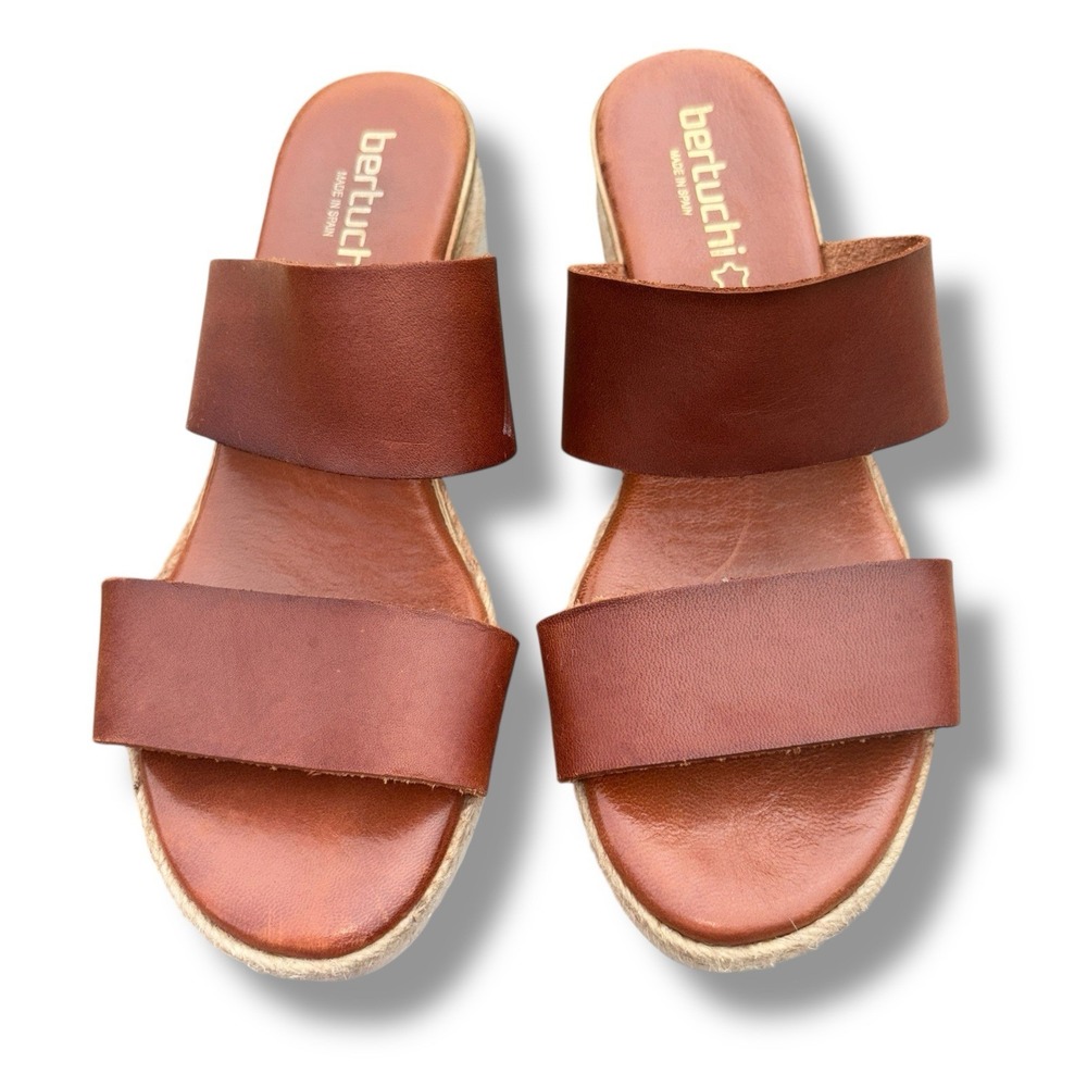 Bertuchi Brown Cognac Leather Wedge Platform Sandals Women's US 9 EUR 40 Spain